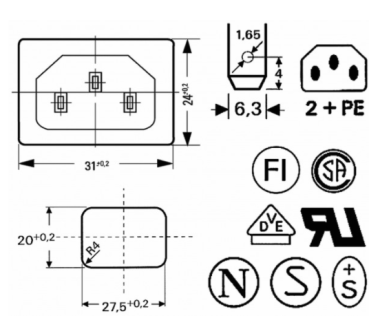 Kaltgeräte Einbaustecker Snap-in