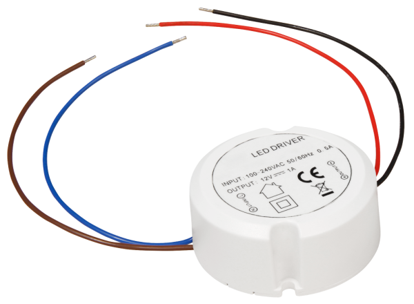 LED-Trafo elektronisch, 0,5-12W, 230V auf 12V, Ø55x23mm, rund