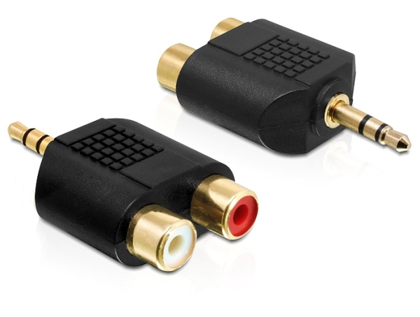 Adapter Klinke 3,5 2x Cinch RCA Buchse Kupplung vergoldet