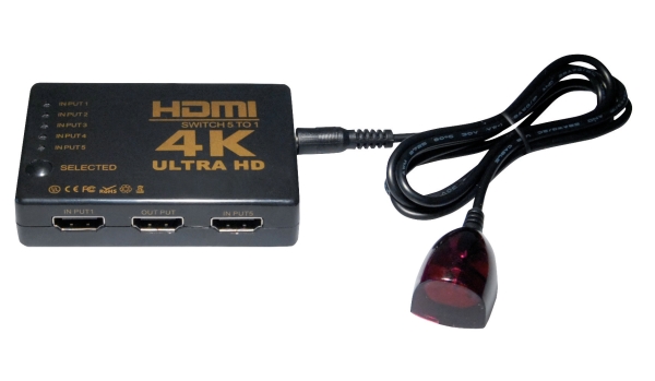 HDMI,Umschalter,Switch,5-fach,4,2,K,LED,Anzeige,Fernbedienung