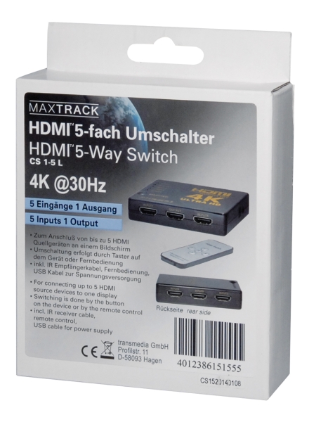 HDMI,Umschalter,Switch,5-fach,4,2,K,LED,Anzeige,Fernbedienung