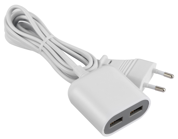 USB Ladegerät mit 1,5 m Netzkabel - 2x USB - 2,4 A