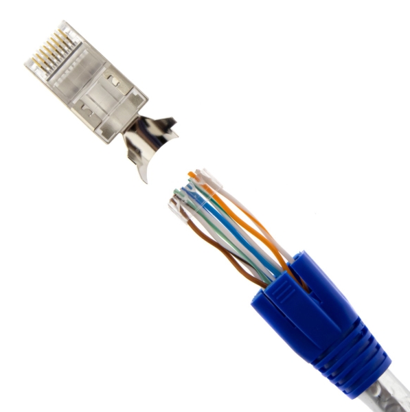 RJ45 Stecker + Einführhilfe + Tülle - Blau